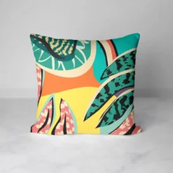Dessin feuilles tropicales - Fond multicolore