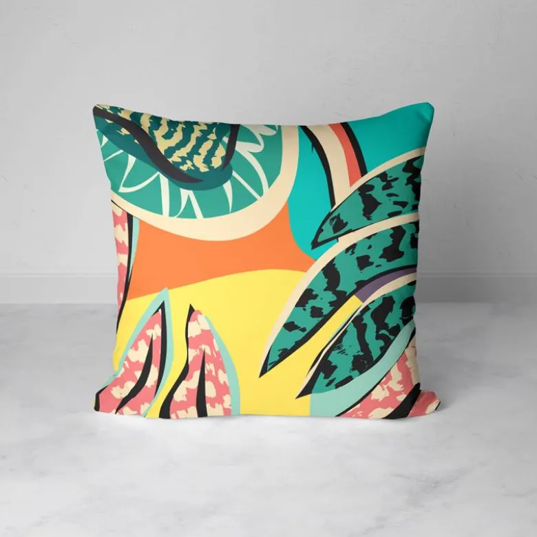 Dessin feuilles tropicales - Fond multicolore