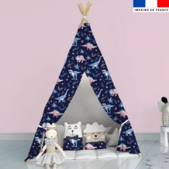 Dinosaure et feuilles - Fond bleu marine