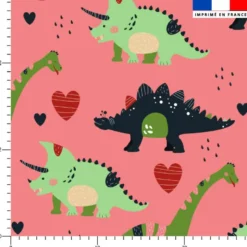 Dino wild friend et coeurs - Fond rouge clair