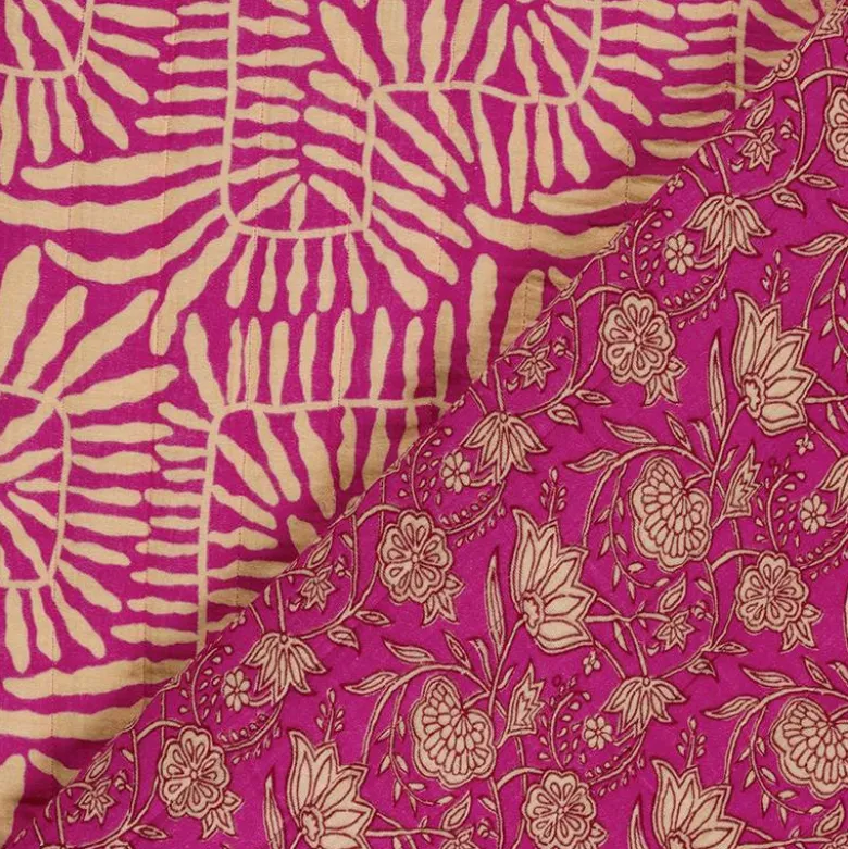 Double gaze matelassée réversible motif fleur et feuille abstraite