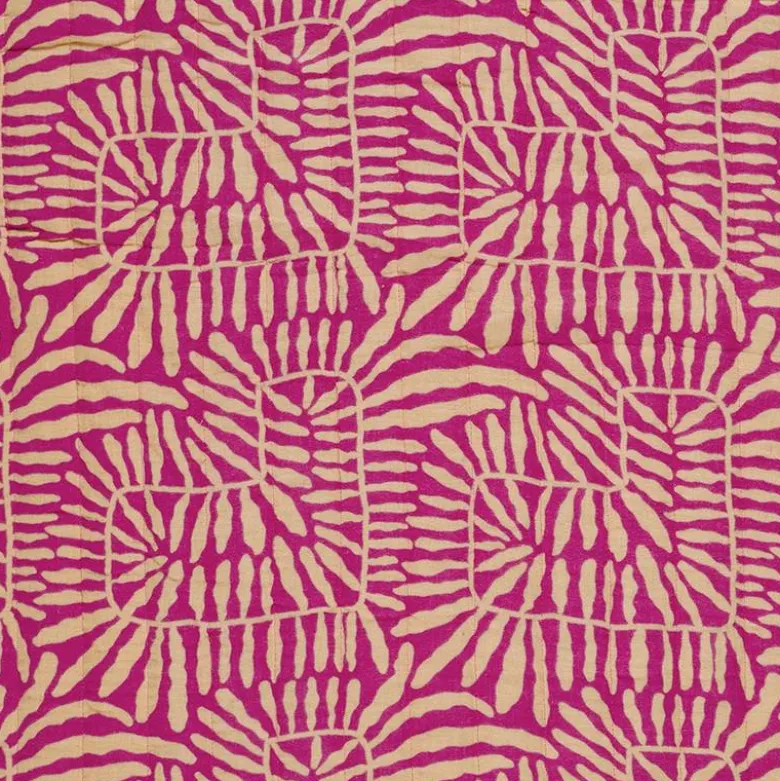 Double gaze matelassée réversible motif fleur et feuille abstraite