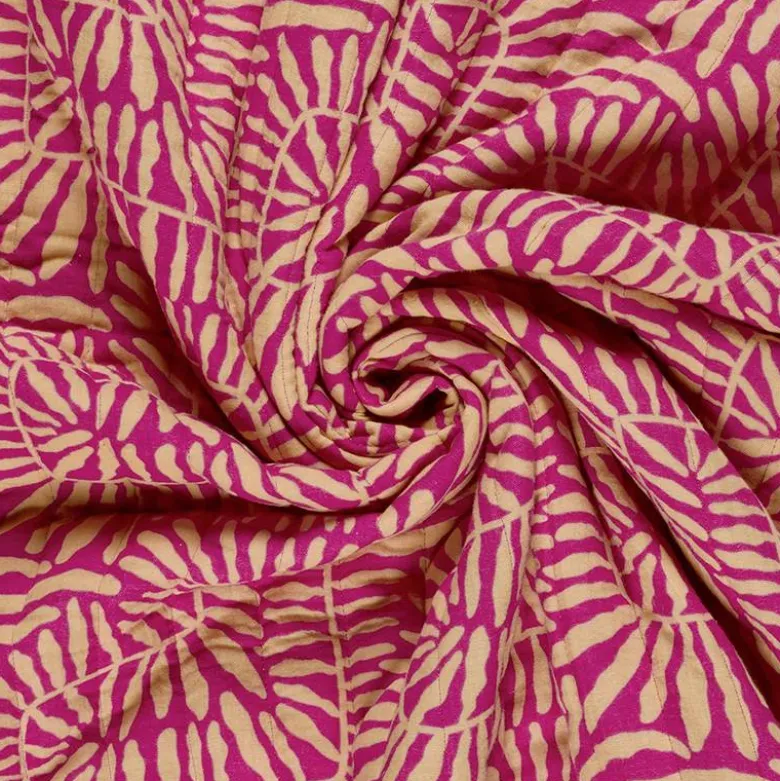 Double gaze matelassée réversible motif fleur et feuille abstraite