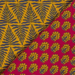 Double gaze matelassée réversible motif feuille et palmette