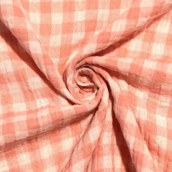 Double gaze vichy rose saumon et blanc