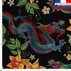 Dragon asiatique effet brodé - Fond noir