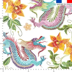 Dragon asiatique effet brodé - Fond blanc