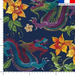 Dragon asiatique effet brodé - Fond bleu foncé