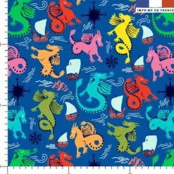 Dragons multicolores - Fond bleu - Création Andréa Leonelli