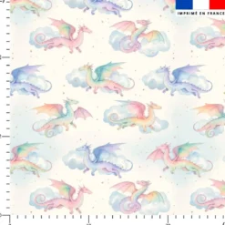 Dragon volant multicolore - Fond écru