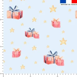 Etoiles et cadeaux de Noel - Fond bleu ciel