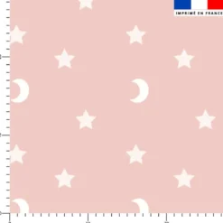 Etoiles et demi-lunes blanches - Fond rose clair