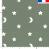 Etoiles et demi-lunes blanches - Fond vert kaki
