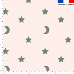 Etoiles et demi-lunes vert kaki - Fond beige