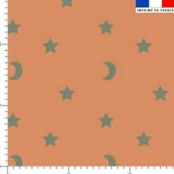 Etoiles et demi-lunes vert kaki - Fond orange