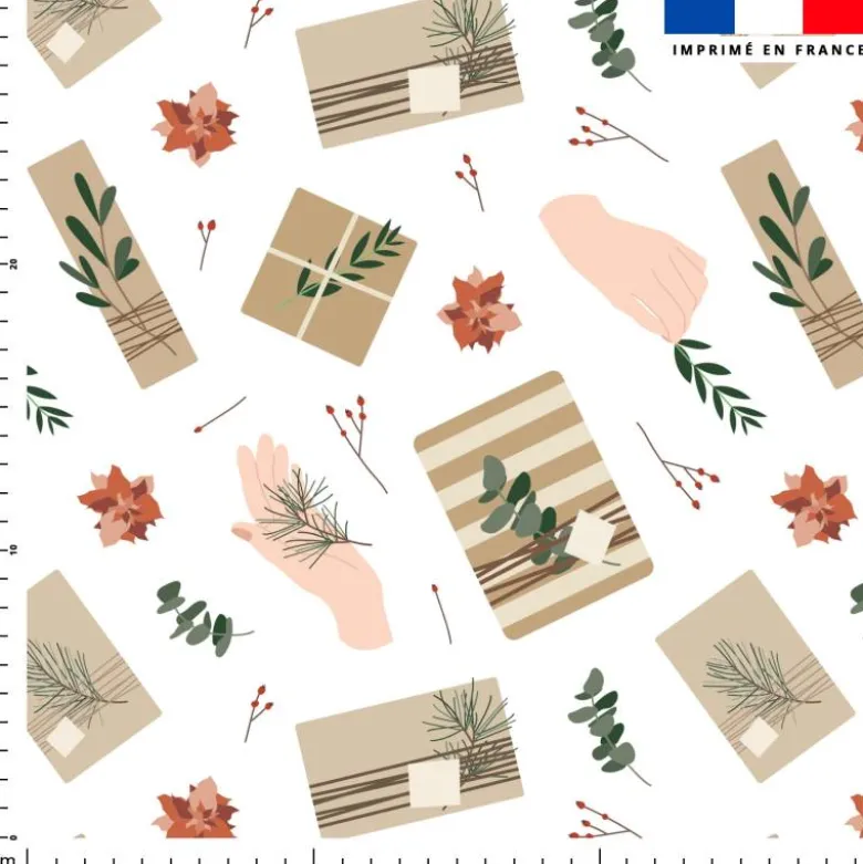 Eucalyptus et cadeau de Noel en papier kraft - Fond blanc