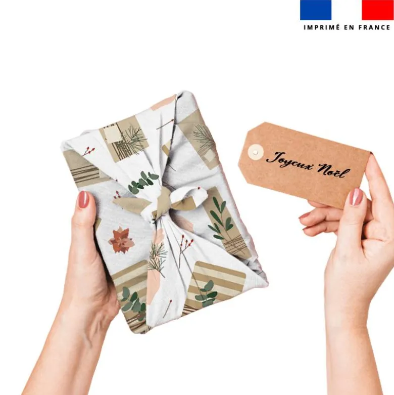 Eucalyptus et cadeau de Noel en papier kraft - Fond blanc