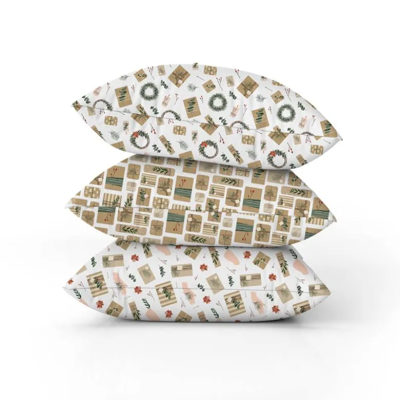 Eucalyptus et cadeau de Noel en papier kraft - Fond blanc