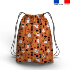 Fantôme et chat noir - Fond orange