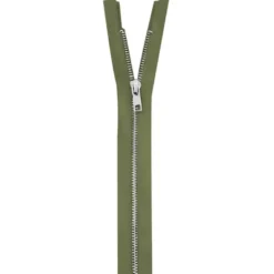 Fermeture en métal argent 75 cm col 999 vert militaire