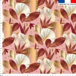 Feuillage exotique art déco rose et bordeaux - Fond rose
