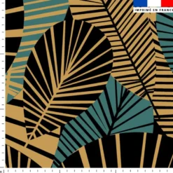 Feuilles art déco bleu canard et or - Fond noir