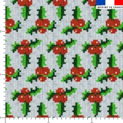 Feuilles et baies de houx effet tricoté - Fond blanc