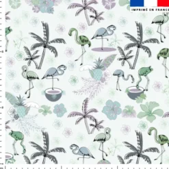 Flamant coco gris - Fond bleu - Création Lili Bambou Design