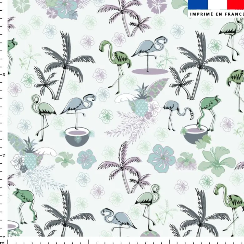 Flamant coco gris - Fond bleu - Création Lili Bambou Design