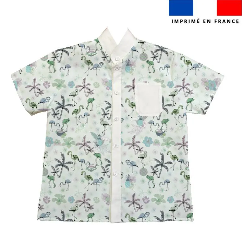 Flamant coco gris - Fond bleu - Création Lili Bambou Design