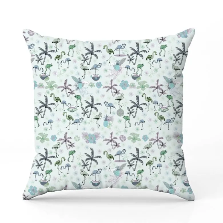 Flamant coco gris - Fond bleu - Création Lili Bambou Design