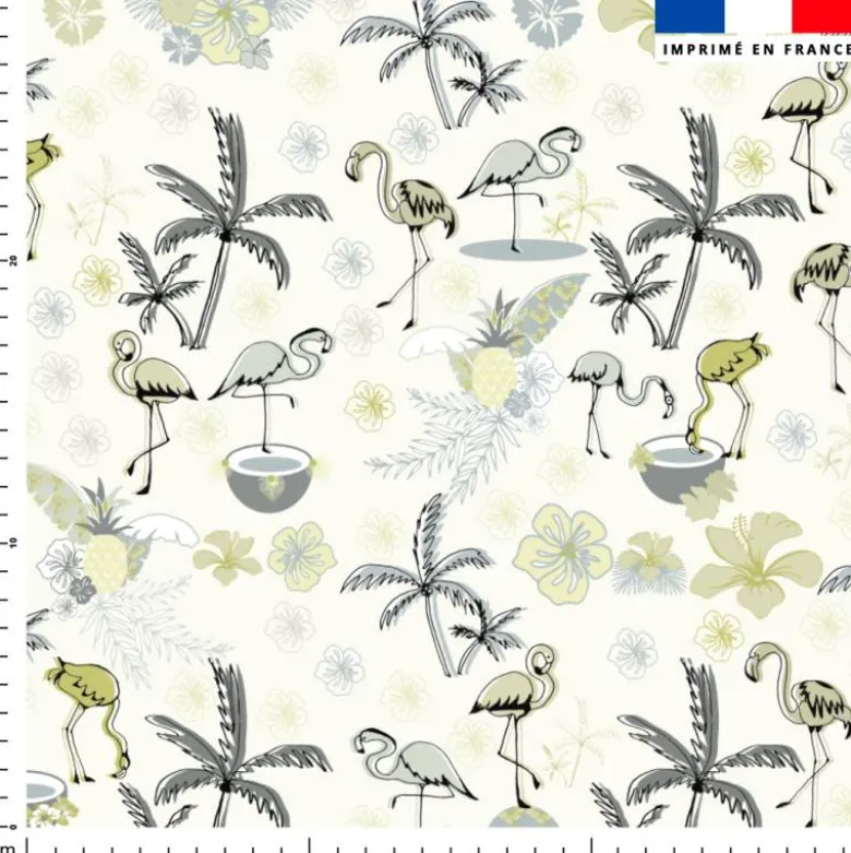 Flamant coco gris - Fond vert - Création Lili Bambou Design