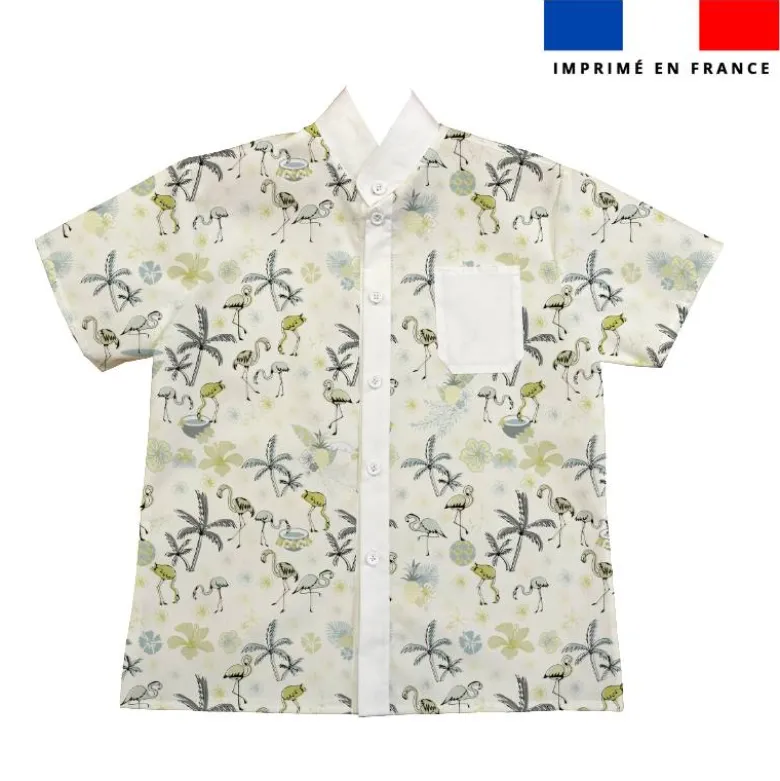 Flamant coco gris - Fond vert - Création Lili Bambou Design