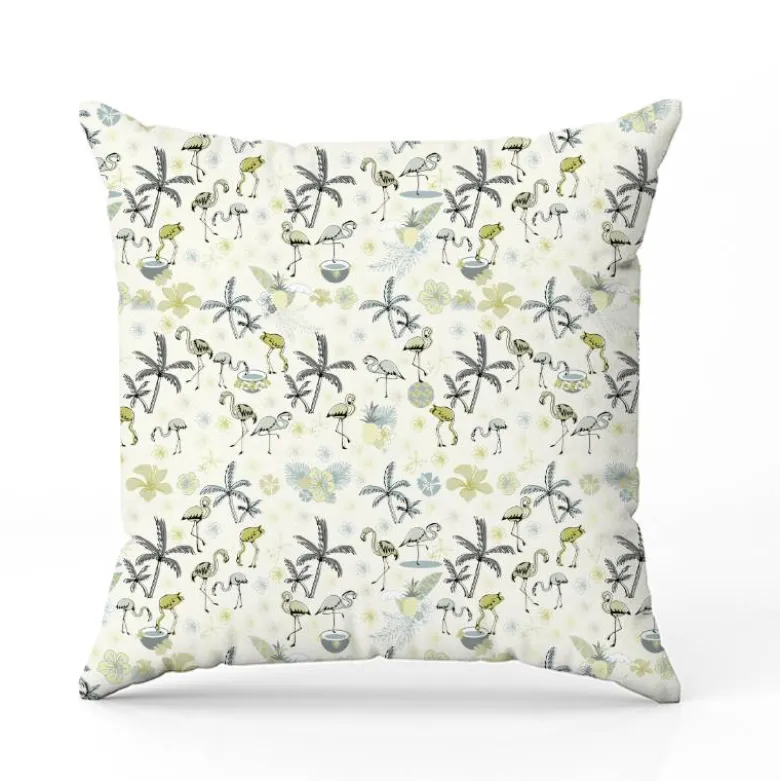 Flamant coco gris - Fond vert - Création Lili Bambou Design