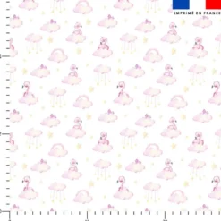 Flamant rose et nuage étoilé - Fond blanc