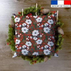 Fleur blanche et houx de noel - Fond rouge