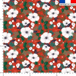 Fleur blanche et houx de noel - Fond rouge