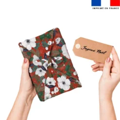 Fleur blanche et houx de noel - Fond rouge