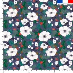 Fleur blanche et houx de noel - Fond bleu violet