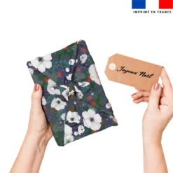 Fleur blanche et houx de noel - Fond bleu violet