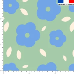 Fleur bleu - Fond vert - Création Pauline Recht