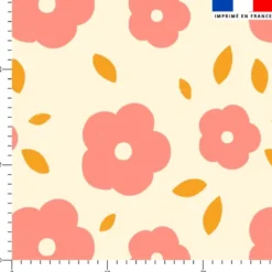 Fleur corail rose - Fond beige - Création Pauline Recht