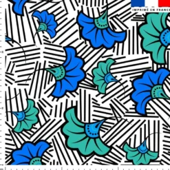 Fleur de mariage bleue et verte wax - Fond blanc et traits noirs