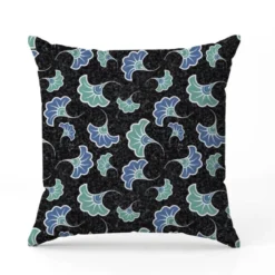 Fleur de mariage bleue et verte wax - Fond chiné noir
