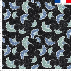 Fleur de mariage bleue et verte wax - Fond chiné noir