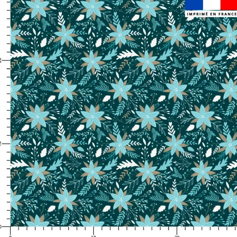 Fleur d'hiver bleue - Fond bleu canard
