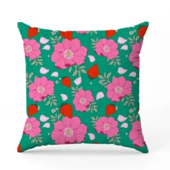 Fleur et fraise - Fond vert - Création La Fossette