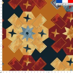 Fleur ethnique bleue orange et bordeaux - Fond beige