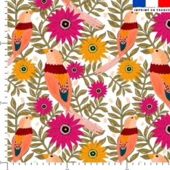 Fleur et oiseau - Fond blanc - Création La Fossette