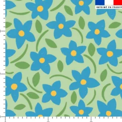 Fleurs bleues - Fond vert - Création Pauline Recht